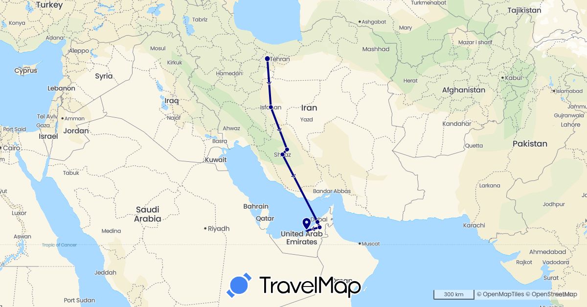 TravelMap itinerary: driving in United Arab Emirates, Iran (Asia)