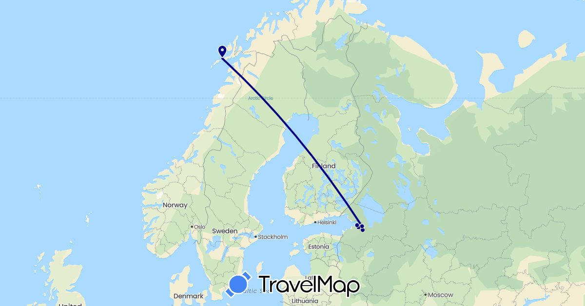 TravelMap itinerary: driving in Norway, Russia (Europe)