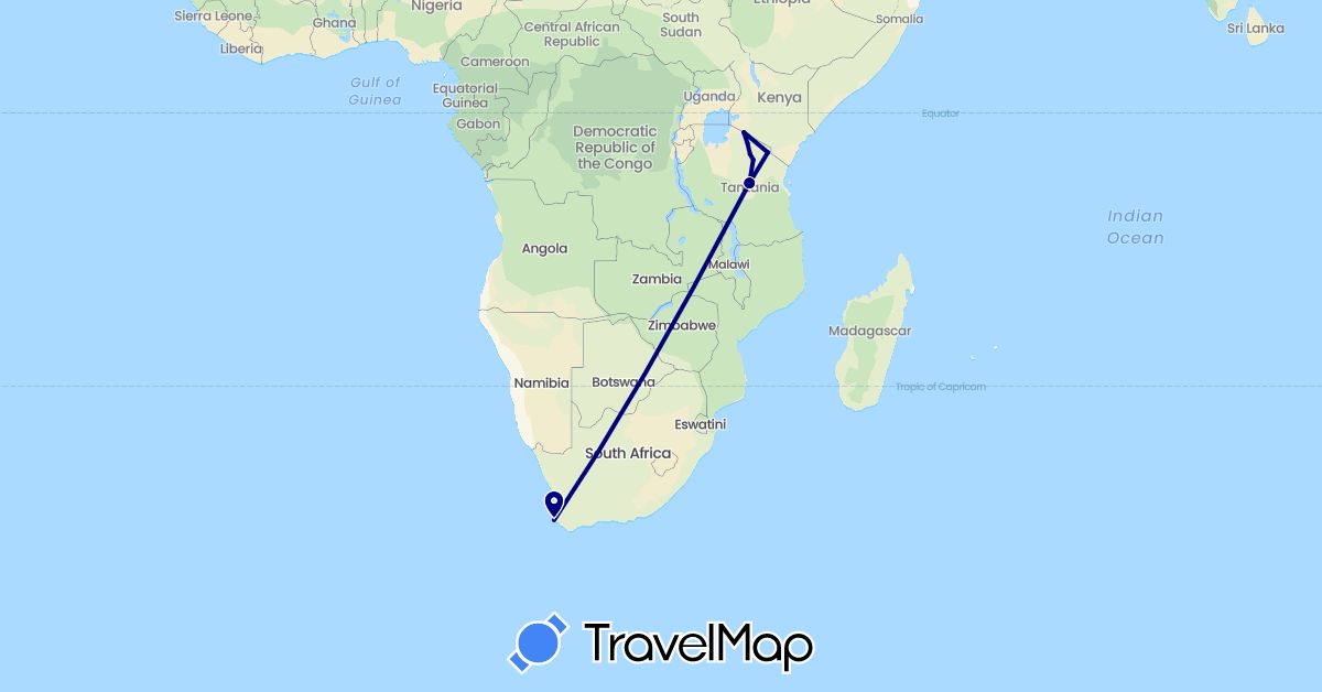 TravelMap itinerary: driving in Kenya, Tanzania, South Africa (Africa)